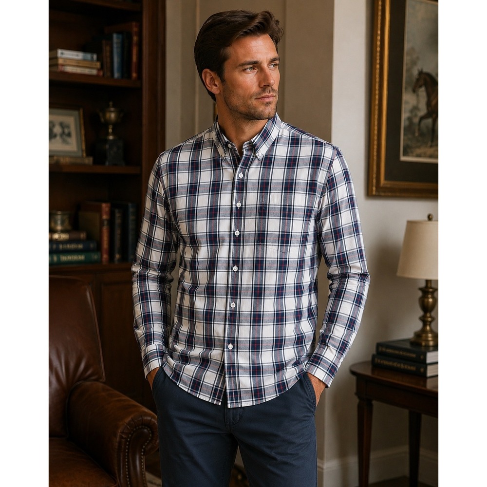 Express Mens XL Plaid Button Front Shirt White Blue Red‎ Long Sleeve